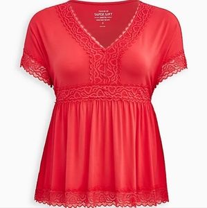 Torrid Size 0 Super Soft Babydoll Top Lace Trim Button Front - Tea Berry